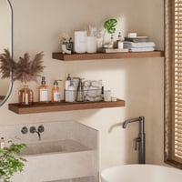 Set de 2 rafturi suspendate Feihorrm, 60x16,5x3,1 cm, rafturi din lemn cu montare pe perete, rafturi de perete maro închis pentru sufragerie, dormitor, bucătărie 6