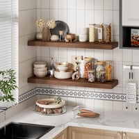 Set de 2 rafturi suspendate Feihorrm, 60x16,5x3,1 cm, rafturi din lemn cu montare pe perete, rafturi de perete maro închis pentru sufragerie, dormitor, bucătărie 2