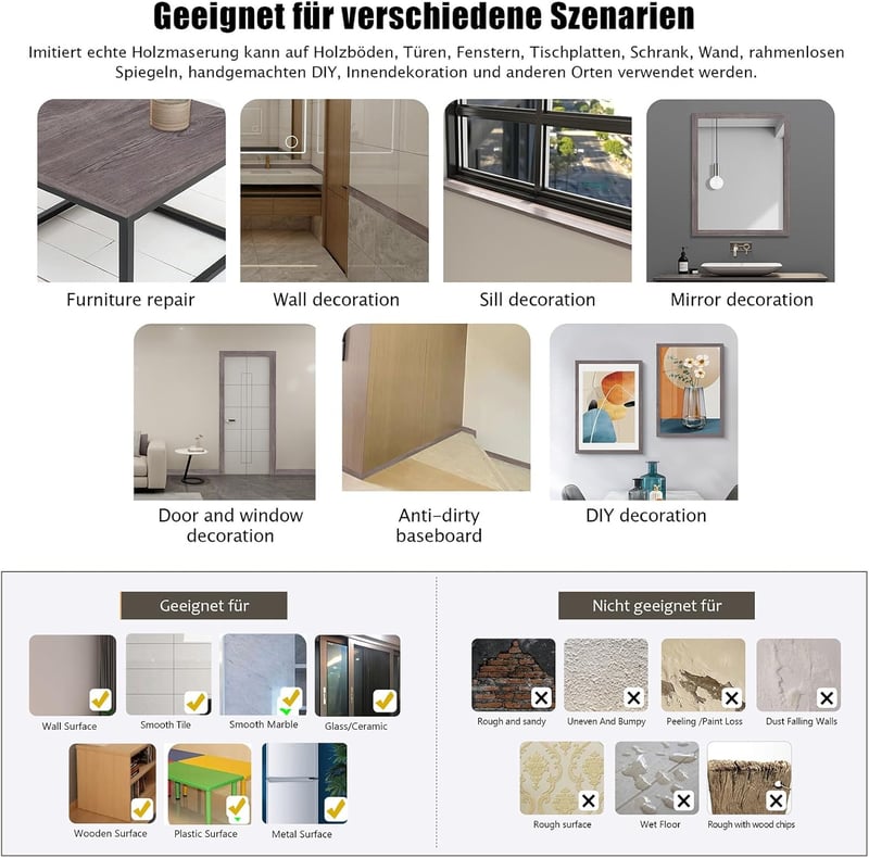 FEILAYS Fa Hatású Öntapadós Szegélyszalag 15cm x 10m Faldekoráció