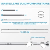 FeinKulturia rozsdamentes zuhanykarnis, 70-195 cm, fúrás nélkül, teleszkópos 6