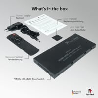 FeinTech VAX04101A HDMI eARC Pass Switch 4x1 – Audio Extractor pre eARC soundbary, 3 prehrávače médií a 1 displej, s podporou 4K 60Hz, HDR, Dolby Vision, Dolby Atmos a DTS 7