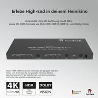 FeinTech VAX04101A HDMI eARC Pass Switch 4x1 – Audio Extractor pre eARC soundbary, 3 prehrávače médií a 1 displej, s podporou 4K 60Hz, HDR, Dolby Vision, Dolby Atmos a DTS 5