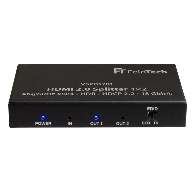 FeinTech VSP01201 HDMI 2.0 rozbočovač 1 vstup / 2 výstupy, 4K 60Hz HDR – čierny