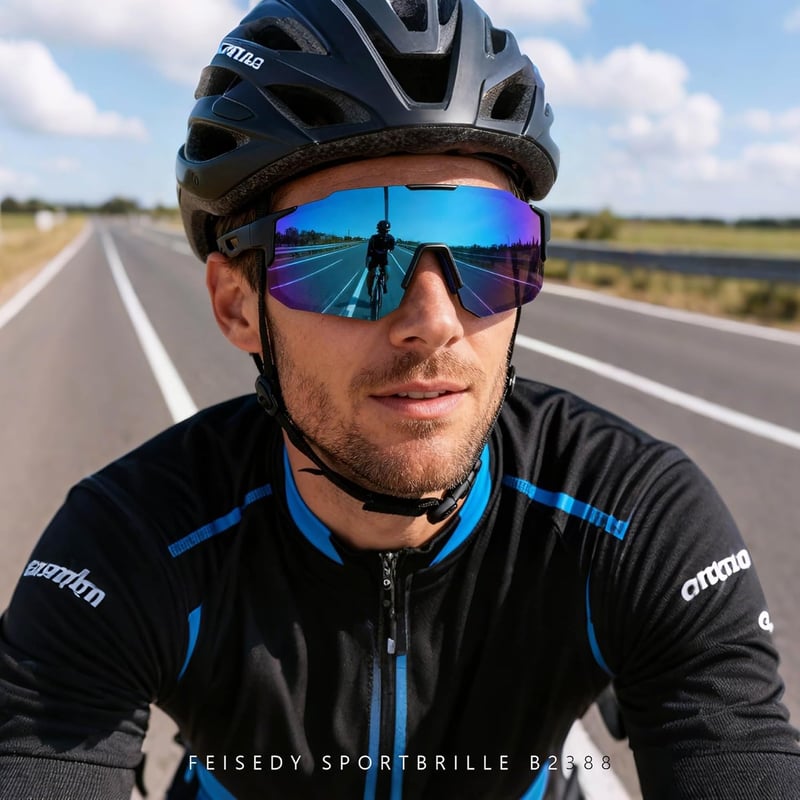 FEISEDY Sportnapszemüveg Férfiaknak Nőknek - Tükrös Kerékpáros Szemüveg UV400 Védelemmel - MTB, Országúti Biciklizéshez, Futáshoz, Kék