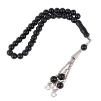 Čierny sklenený moslimský ruženec s 33 korálkami – islamský náramok tasbih 1