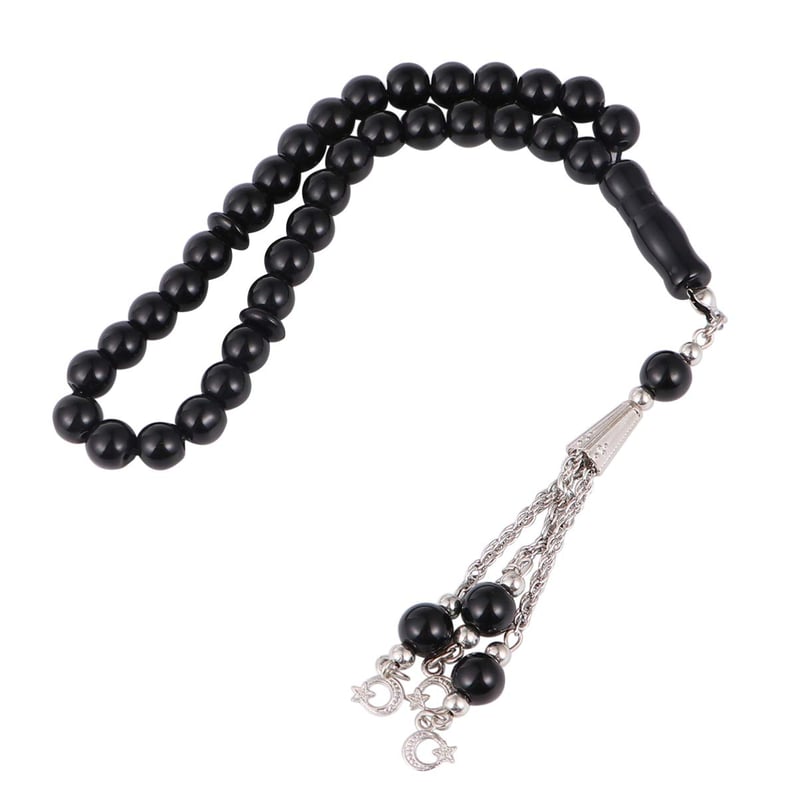 Čierny sklenený moslimský ruženec s 33 korálkami – islamský náramok tasbih