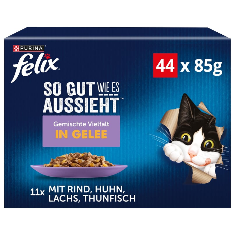 Felix So Good as it Looks mokra hrana za mačke u želeu, miješani izbor, 44 pojedinačne vrećice (44 x 85 g), potpuna hrana