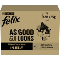 Felix So Good as It Looks mokra hrana za mačke, mješovito pakiranje, 120 vrećica, ukusni komadići u želeu, 4 različita okusa, 100% potpuna i uravnotežena prehrana 1