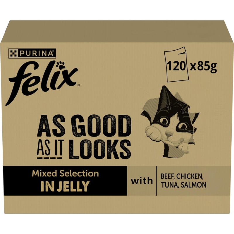 Felix So Good as It Looks mokra hrana za mačke, mješovito pakiranje, 120 vrećica, ukusni komadići u želeu, 4 različita okusa, 100% potpuna i uravnotežena prehrana