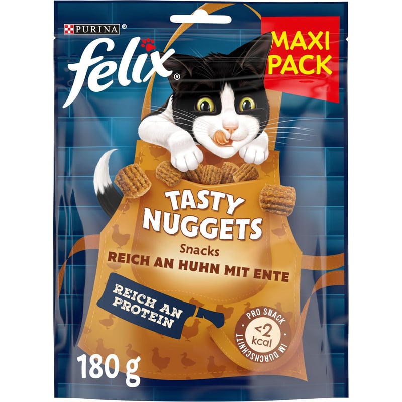 Gustări pentru pisici Felix Tasty Nuggets cu pui și rață – 6 x 180 g