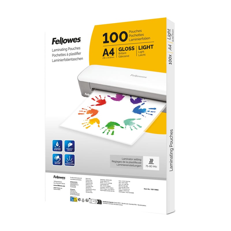 Fellowes A4 fényes lamináló fóliatasak - 100 db