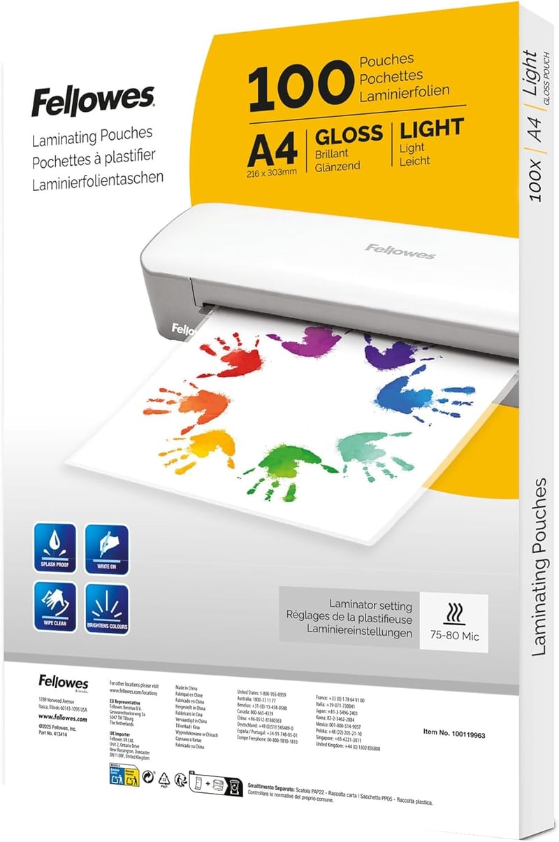 Fellowes A4 fényes lamináló fóliatasak - 100 db