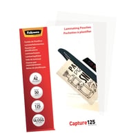 Fellowes Capture A2 méretű fényes lamináló fólia 125 mikron 50 db-os csomag átlátszó felületvédő tasak dokumentumokhoz és fotókhoz 2