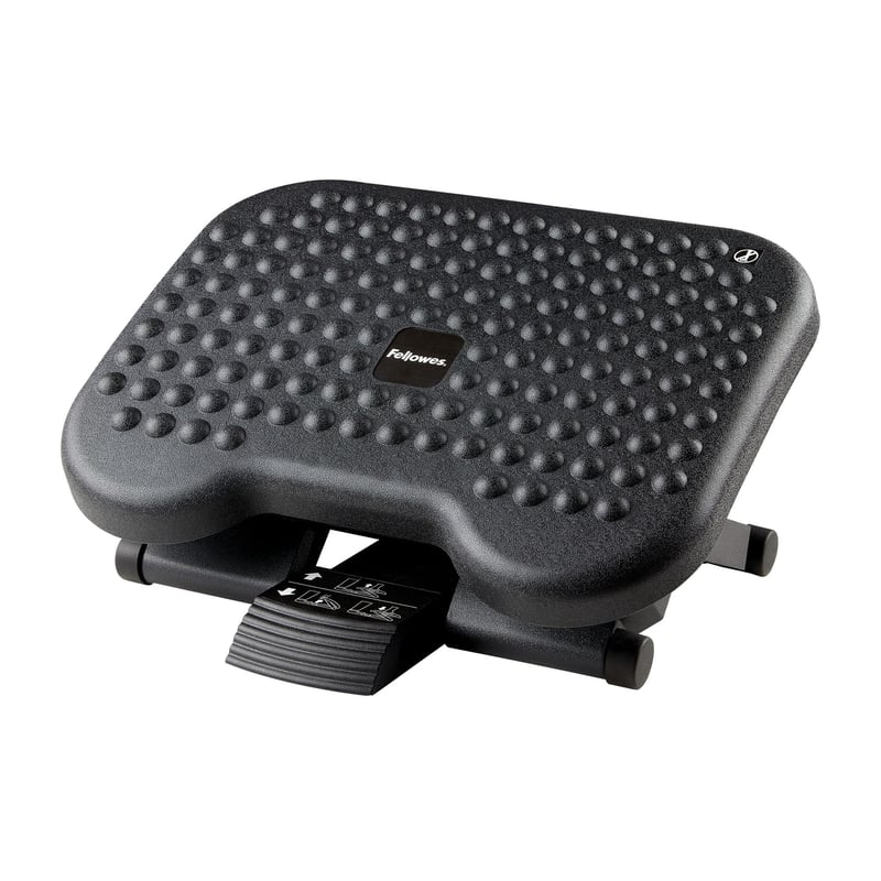 Ergonomická podnožka Fellowes Everyday Plus s protišmykovým povrchom – opierka na nohy k stolu do kancelárie aj domácnosti – čierna