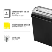 Distrugător de documente Fellowes FS-5S, tăiere în fâșii, P1, 5 coli, 11 litri - negru 2