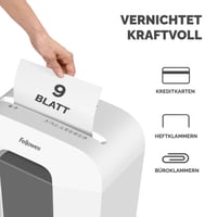 Skartovačka Fellowes FS-9C – priečny rez, 9 listov, stupeň utajenia P4, kôš 17 l, 31 listov/min, detská poistka, biela 3