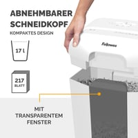 Skartovačka Fellowes FS-9C – priečny rez, 9 listov, stupeň utajenia P4, kôš 17 l, 31 listov/min, detská poistka, biela 6