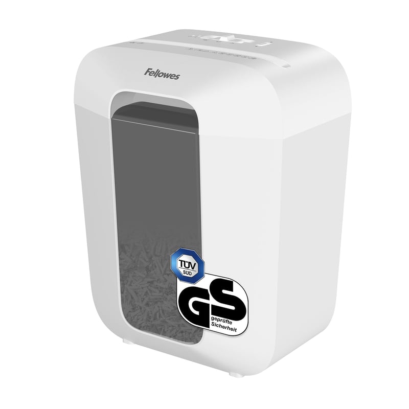 Skartovačka Fellowes FS-9C – priečny rez, 9 listov, stupeň utajenia P4, kôš 17 l, 31 listov/min, detská poistka, biela