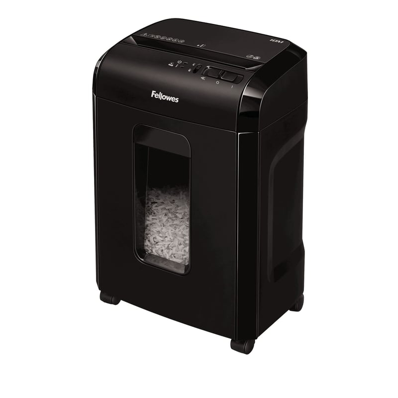 Fellowes Powershred 10M Mikrovágású Iratmegsemmisítő, 10 lap, P5 biztonsági szint, 19L kosár, 2000+ részecske/A4, fekete
