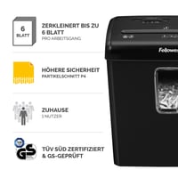 Skartovačka Fellowes Powershred FS-6C – krížový rez P-4, 6 listov, 15-litrový kôš, skartácia sponiek a platobných kariet, na domáce použitie do kancelárie 2