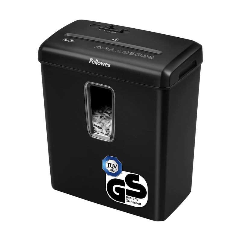 Skartovačka Fellowes Powershred FS-6C – krížový rez P-4, 6 listov, 15-litrový kôš, skartácia sponiek a platobných kariet, na domáce použitie do kancelárie