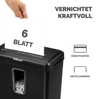 Skartovačka Fellowes Powershred FS-6C – krížový rez P-4, 6 listov, 15-litrový kôš, skartácia sponiek a platobných kariet, na domáce použitie do kancelárie 3