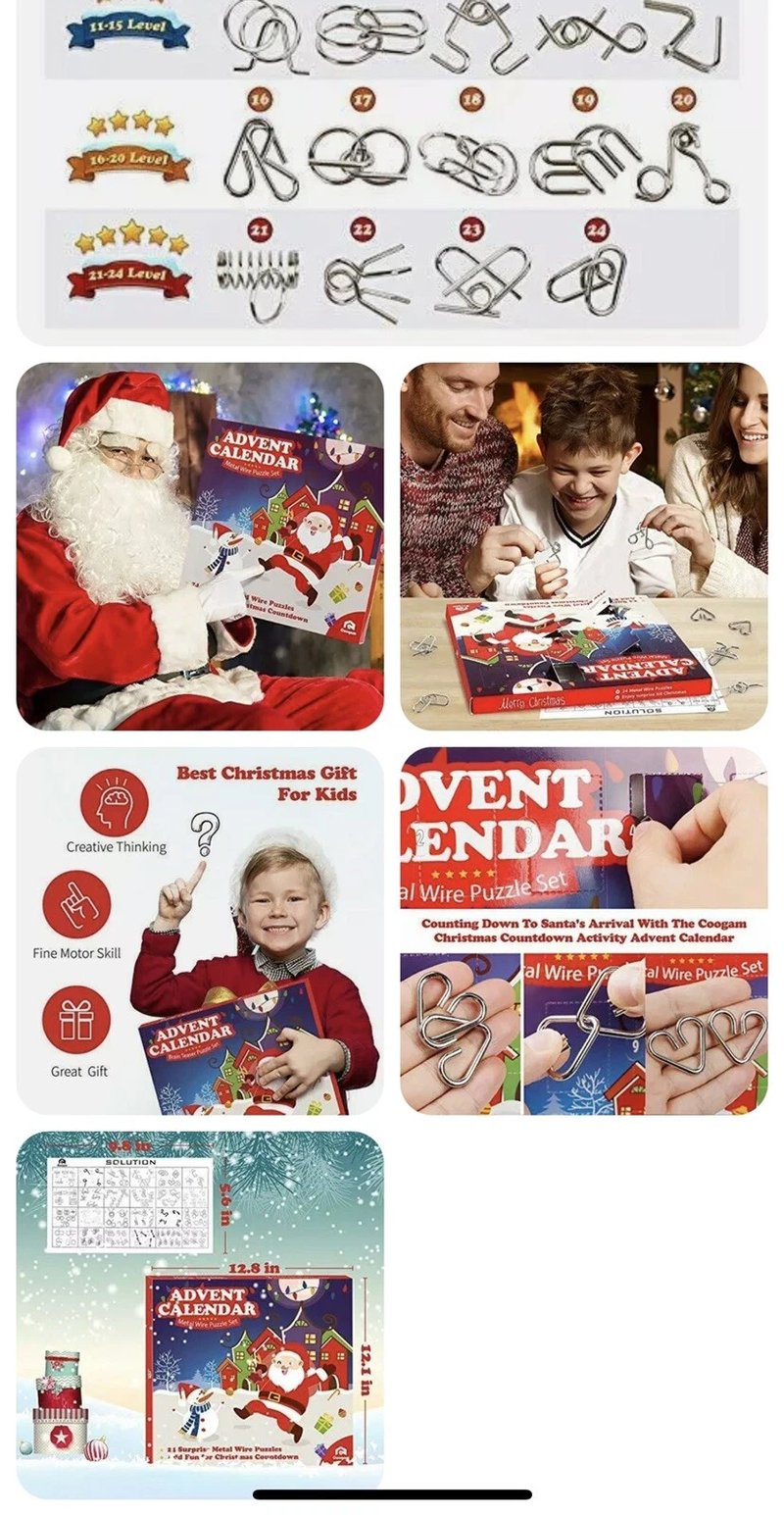 Calendar Advent Metalic Puzzle cu Sârmă, Joc Numărătoare Inversă pentru Crăciun