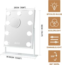 FENCHILIN Hollywood Sminkespegel 9 LED Izzóval, 3 Szín, 360° Forgatható 7