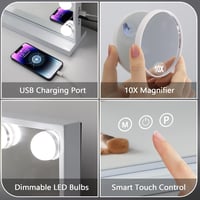 FENCHILIN Hollywood Sminkespegel USB-C csatlakozással, 15 LED lámpa, 3 fényerő mód 5