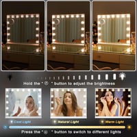 FENCHILIN Hollywood Sminkespegel USB-C csatlakozással, 15 LED lámpa, 3 fényerő mód 3