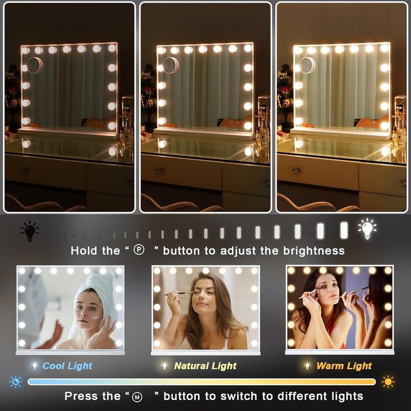 FENCHILIN Hollywood Sminkespegel USB-C csatlakozással, 15 LED lámpa, 3 fényerő mód