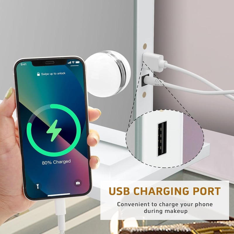 FENCHILIN Hollywood Sminkespegel USB-s 18 LED Lámpával 3 Színhőmérséklet Fehér