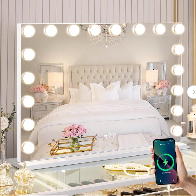 FENCHILIN Hollywood Sminkespegel USB-s 18 LED Lámpával 3 Színhőmérséklet Fehér