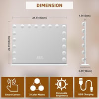 FENCHILIN Hollywood Sminkespegel USB-s 18 LED Lámpával 3 Színhőmérséklet Fehér 2