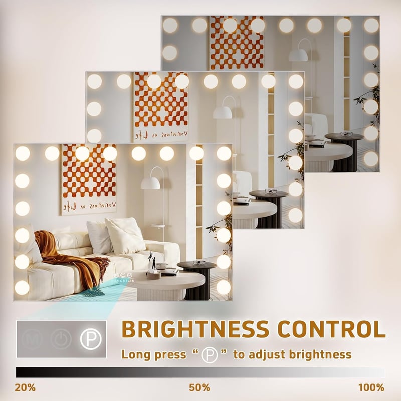 FENCHILIN Hollywood Sminkespegel USB-s 18 LED Lámpával 3 Színhőmérséklet Fehér