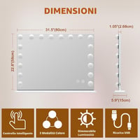 Oglindă de machiaj Hollywood FENCHILIN cu 18 LED-uri reglabile, difuzor, oglindă cu mărire 10x și port de încărcare USB, 80x58 cm 2