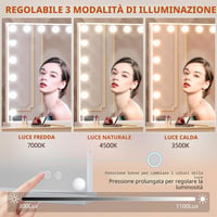 Oglindă de machiaj Hollywood FENCHILIN cu 18 LED-uri reglabile, difuzor, oglindă cu mărire 10x și port de încărcare USB, 80x58 cm 3
