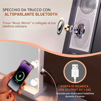 Oglindă de machiaj Hollywood FENCHILIN cu 18 LED-uri reglabile, difuzor, oglindă cu mărire 10x și port de încărcare USB, 80x58 cm 4