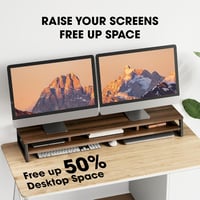 Fenge 108 cm-es Dupla Monitor Állvány - Ergonomikus PC/Laptop/Nyomtató Tartó, 45 kg Teherbírás, 2 Szintes Íróasztal Szervező, Barna 3