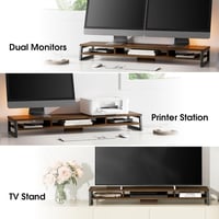 Fenge 108 cm-es Dupla Monitor Állvány - Ergonomikus PC/Laptop/Nyomtató Tartó, 45 kg Teherbírás, 2 Szintes Íróasztal Szervező, Barna 6
