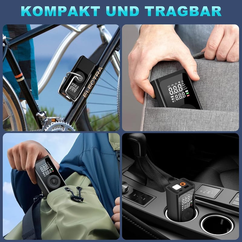Feolaviy Elektromos Kompresszor 150 PSI - Akkumulátoros Pumpa 10000 mAh, Digitális LCD Kijelzővel, LED Lámpával, Autó/Kerékpár/Labda Felfújá