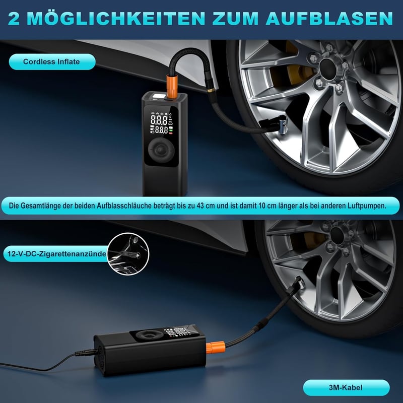 Feolaviy Elektromos Kompresszor 150 PSI - Akkumulátoros Pumpa 10000 mAh, Digitális LCD Kijelzővel, LED Lámpával, Autó/Kerékpár/Labda Felfújá