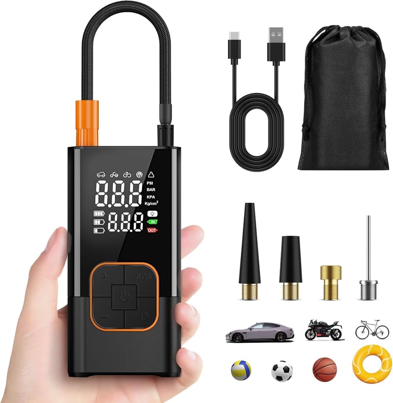 Feolaviy Mini Elektromos Pumpa 6000 mAh Akkumulátorral - 150 PSI Hordozható Kerékpár Kompresszor LED Lámpával - Újratölthető Pumpa Biciklire