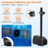 FEOXSHAL Solarna pumpa za vrtno jezerce 25W, protok 1700 L/H, 4 vrste mlaznica, produžni kabel od 4M, filtarska vrećica, vrtna fontana, jezerce, akvarij, slap 3