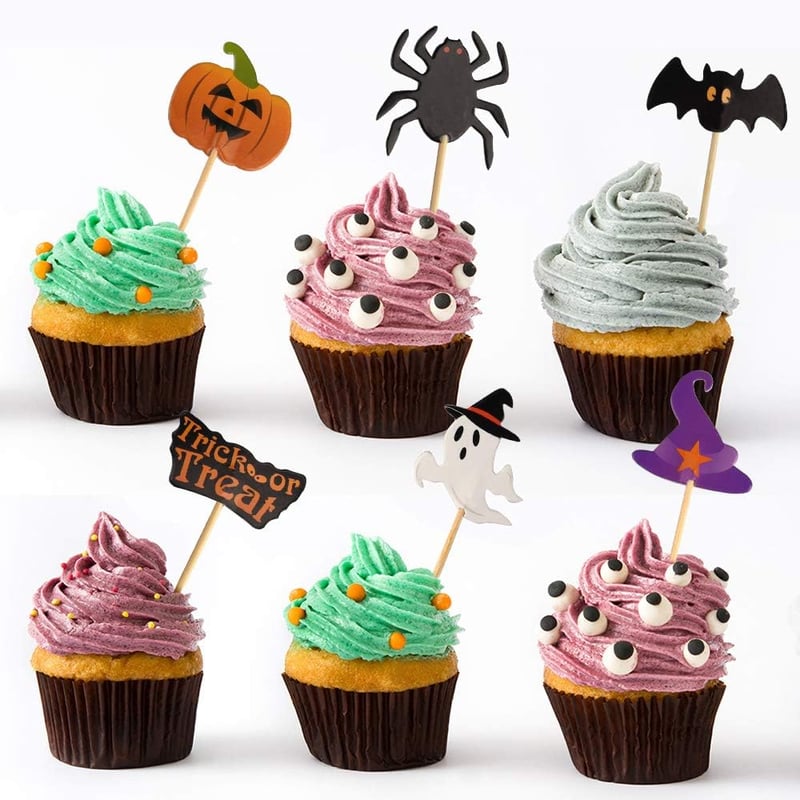 FEPITO Halloween Cupcake Toppers 60 db Fogvájó Dekoráció Tortához Partira