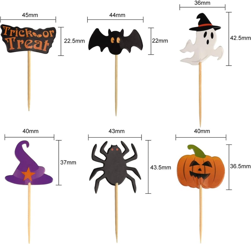 FEPITO Halloween Cupcake Toppers 60 db Fogvájó Dekoráció Tortához Partira