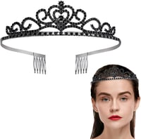 FERCAISH Kristály Korona Hajfésűvel, Fekete Strasszos Menyasszonyi Tiara 1