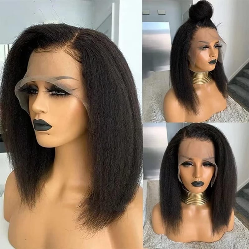 Fereowth 40cm Afro Straight Valódi Hajparóka Nőknek, 180% Sűrűség, Fekete