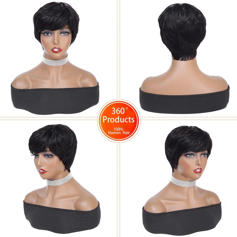 Fereowth Pixie Cut Valódi Hajból Készült Paróka Fekete Női Rövid Haj Frufruval