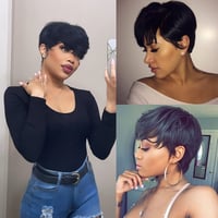 Fereowth Pixie Cut Valódi Hajból Készült Paróka Fekete Női Rövid Haj Frufruval 1